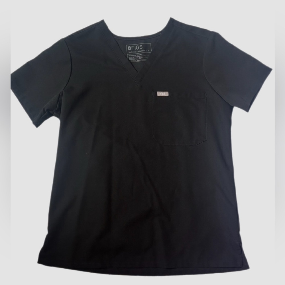 Figs Black Short Sleeve Top V-Neck